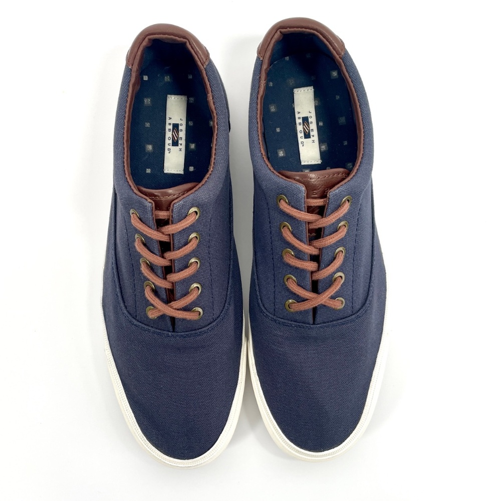 Joseph Abboud Parkers Canvas Sneaker: Navy Blue & Brown Leather. Size12